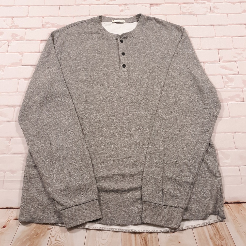 Marine Layer Sweater Henley Mens XL Cotton Blend Gray Pullover Outdoor Rayon